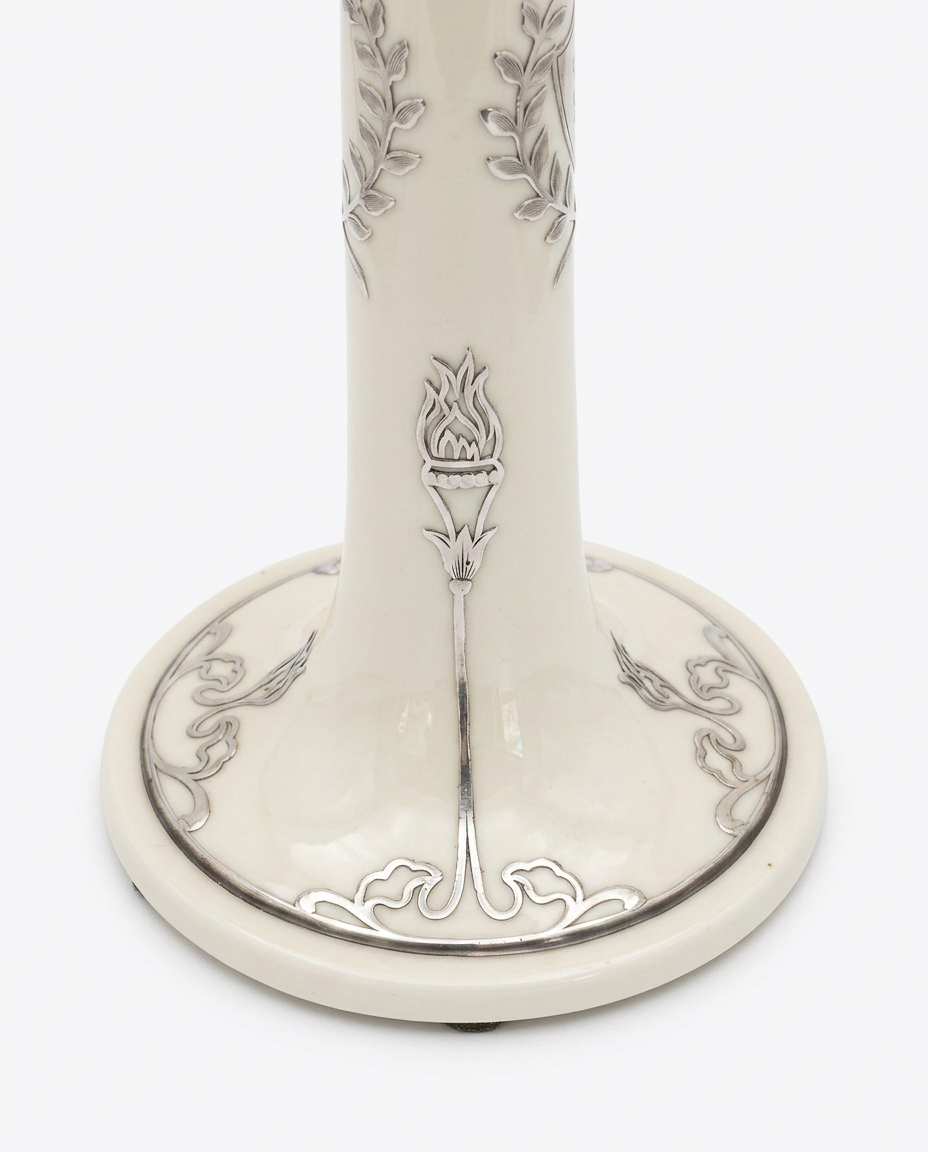 Pair of Lenox Belleek Porcelain Candlesticks with Sterling Silver Overlay