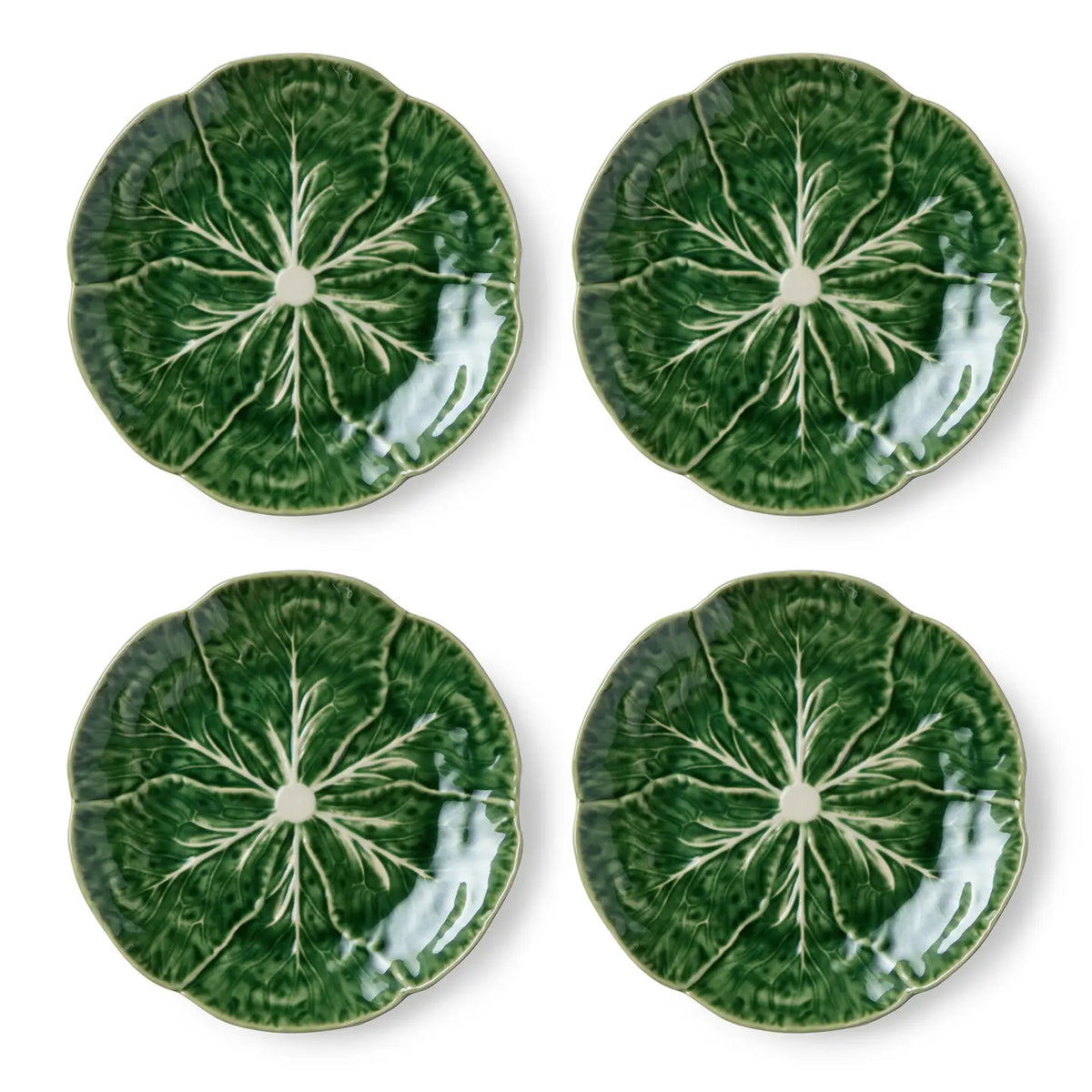 Set of 4 Majolica Style Cabbage Leaf Canape or Appetizer Plates