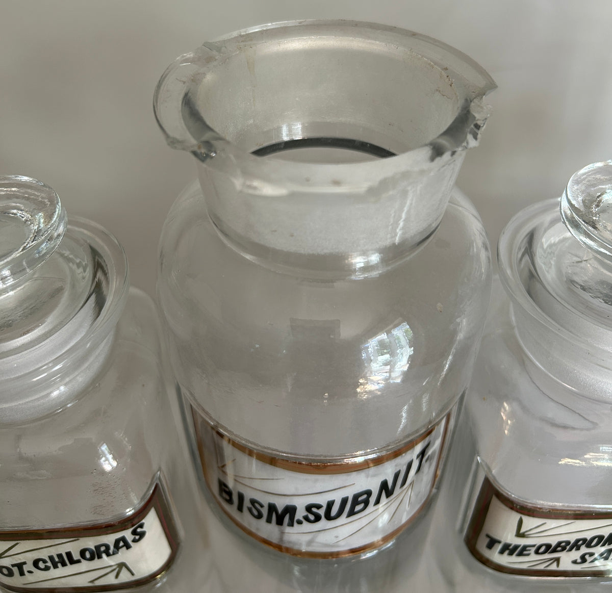 Antique Whitall Tatum Co. Reverse-Painted Gilded Label Apothecary Jars, Set of 16