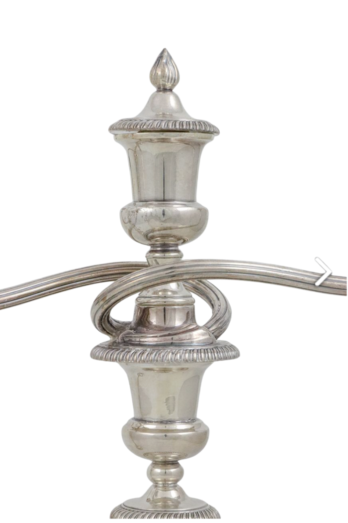 A pair of Neoclassical silverplate two-arm convertible candelabra