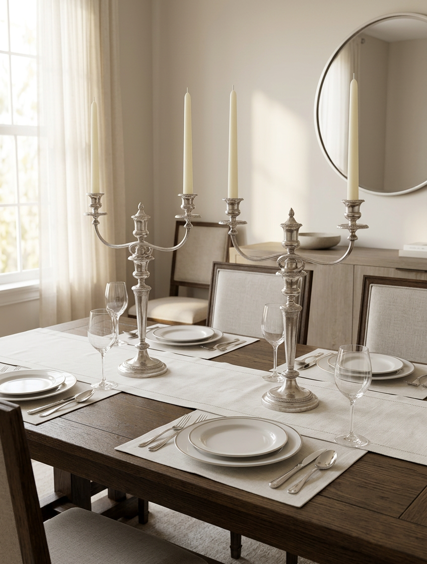 A pair of Neoclassical silverplate two-arm convertible candelabra