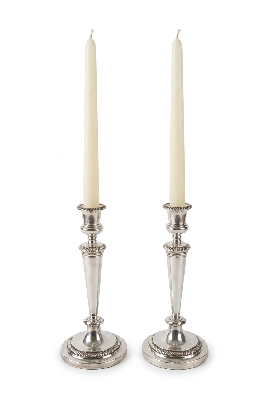 A pair of Neoclassical silverplate two-arm convertible candelabra