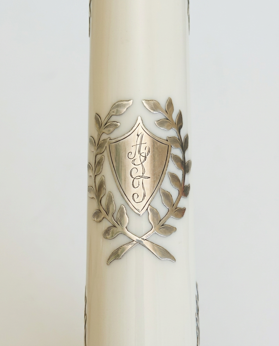 Pair of Lenox Belleek Porcelain Candlesticks with Sterling Silver Overlay