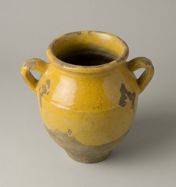 Vintage French Duck Confit Pot | Yellow Glazed Terracotta Vase (9")